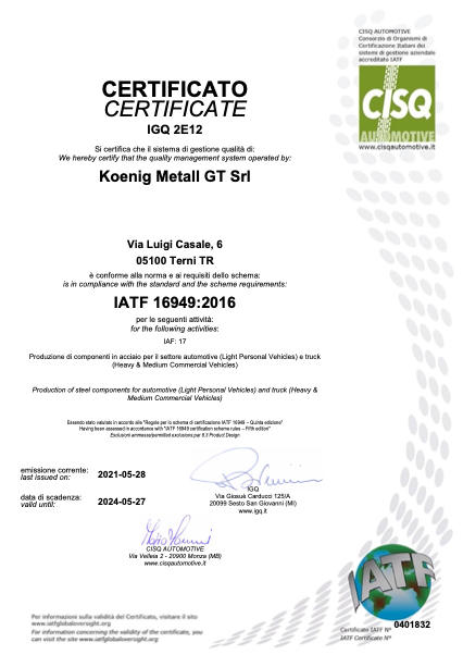 koenig terni certificate igq iso 14001