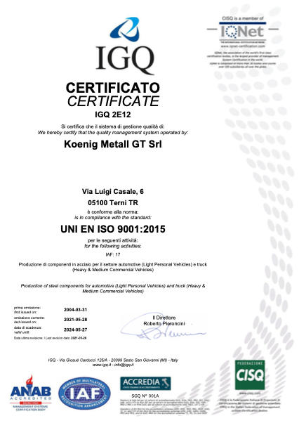 koenig terni certificato iso 9001